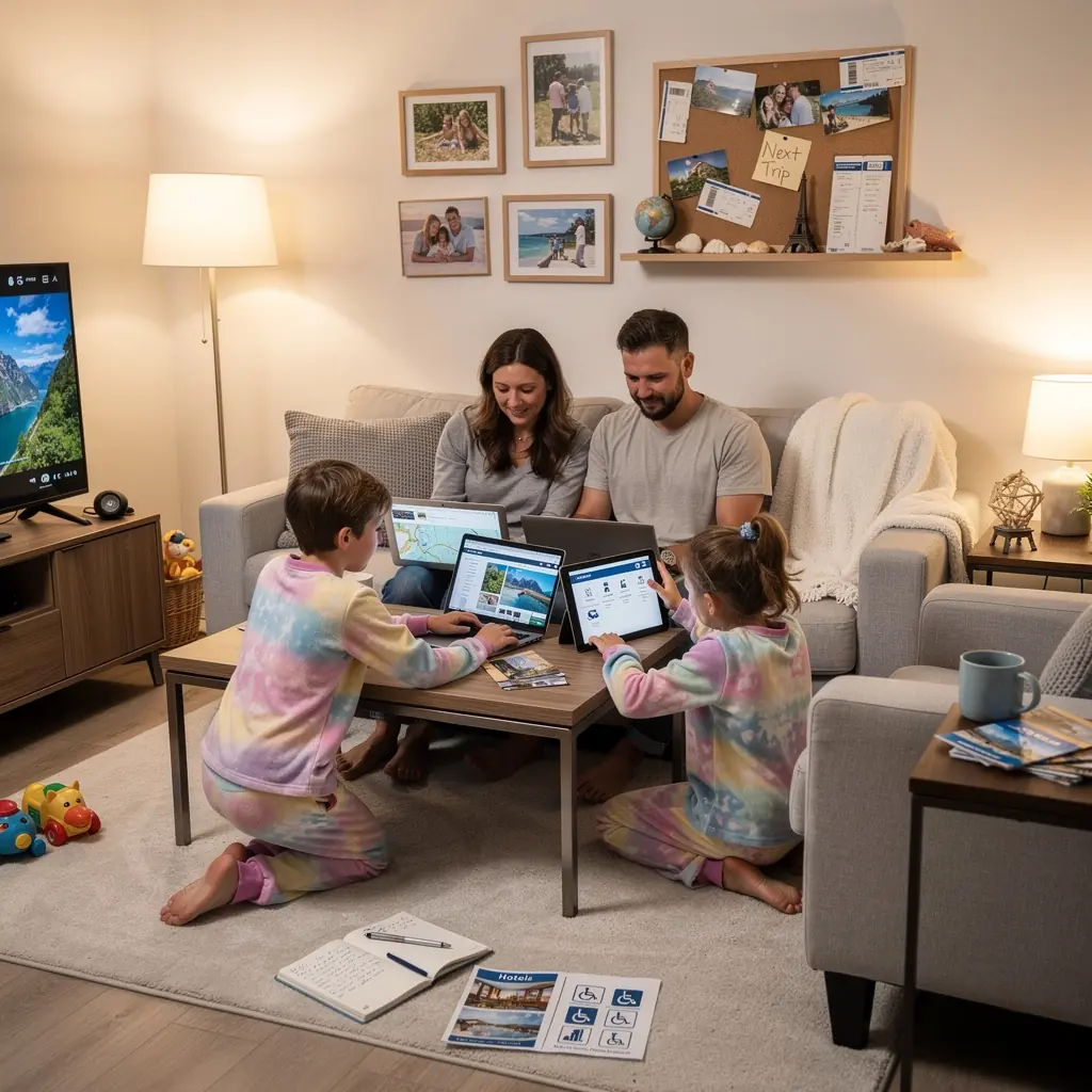 Dzieci korzystające z różnych atrakcji, z rodzicami wspierającymi ich zabawę.