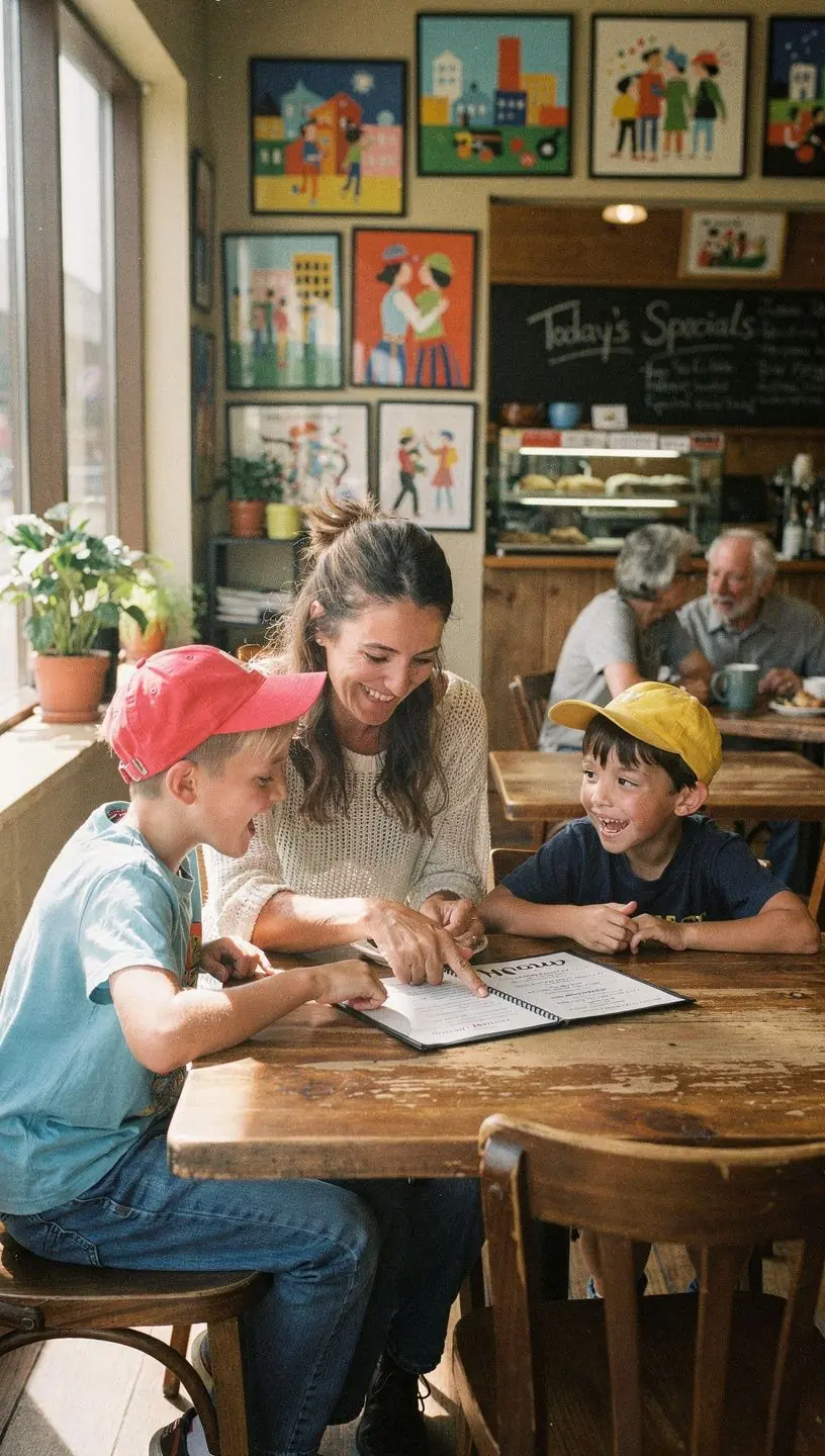 Widok na rodzinę korzystającą z wózka inwalidzkiego na ścieżce turystycznej, z oznaczeniem dostępności.